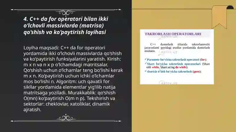 C++ da for takrorlash operatoriga oid loyiha ishlab chiqish 3