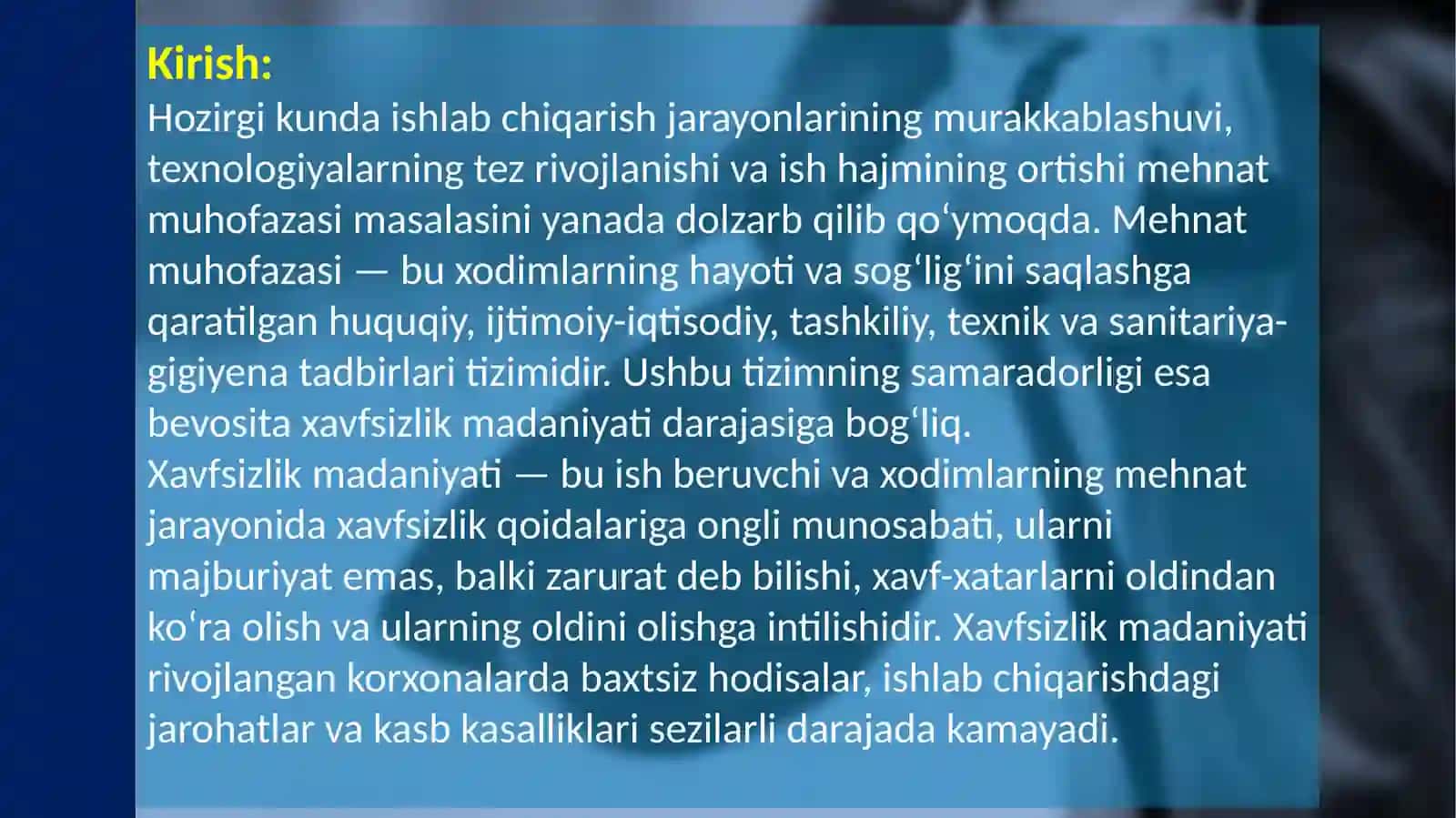 Mehnat muhofazasi xavfsizlik madaniyati tushunchasi 3