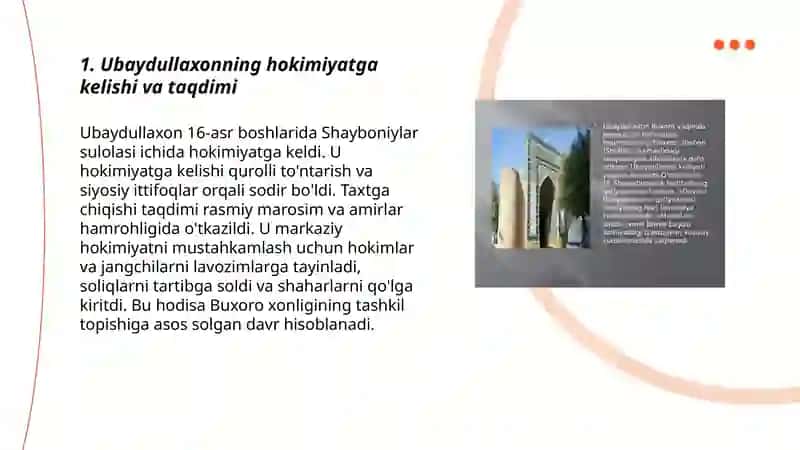 Ubaydullaxonning hukmronligi va Buxoro xonligining tashkil topishi 3