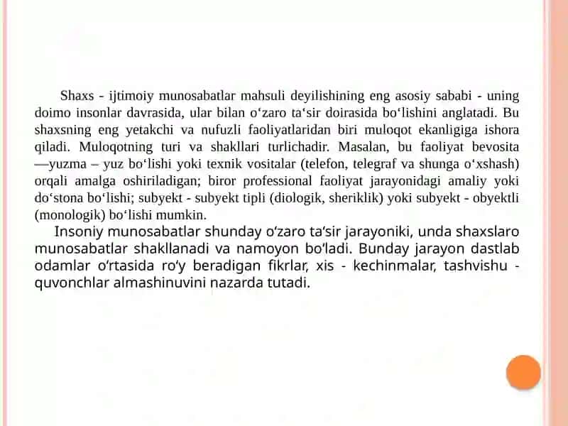 Shaxs insoniy munosabatlar tizimida. Muomala texnikasi va strategiyasi 3