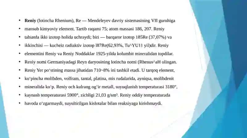 Reniy metallini ishlab chiqarish texnologiyalari 3