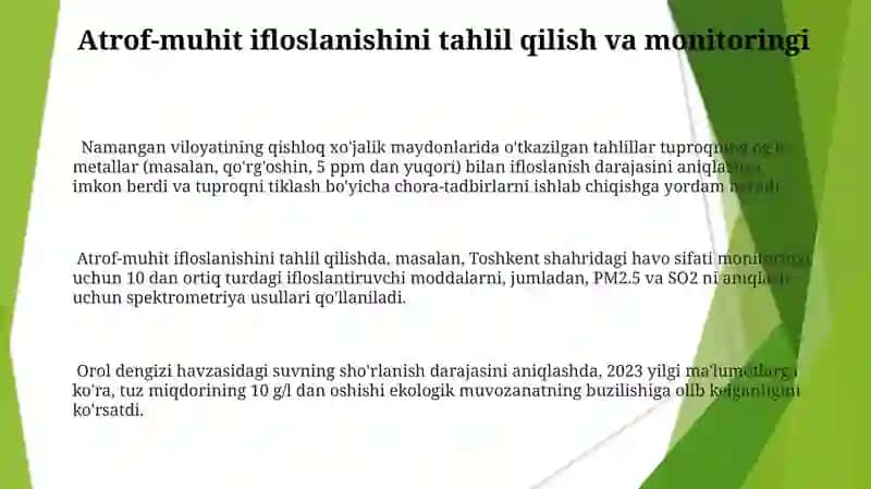 Kimyo fanining atrof muxitni himoya qilishdagi va ekologiya muammolarini hal qilishdagi roli 3