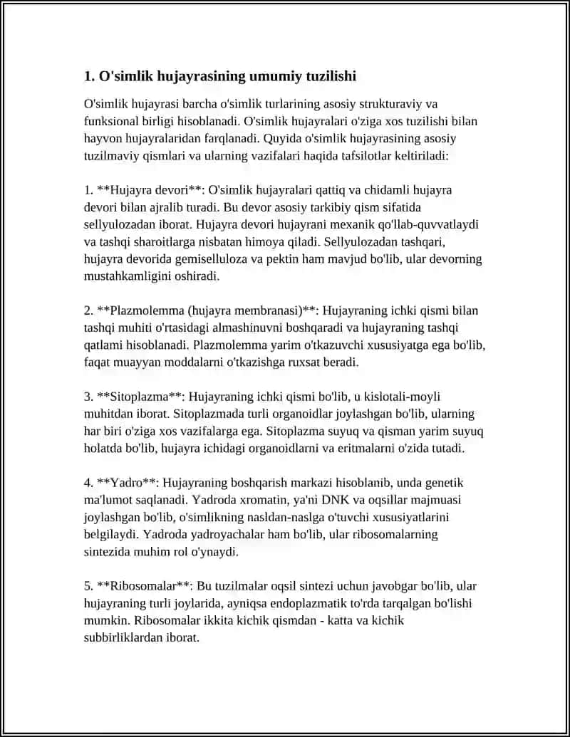 O'SIMLIKLAR SITOLOGIYASI. HUJAYRADA BORADIGAN JARAYONLAR 3