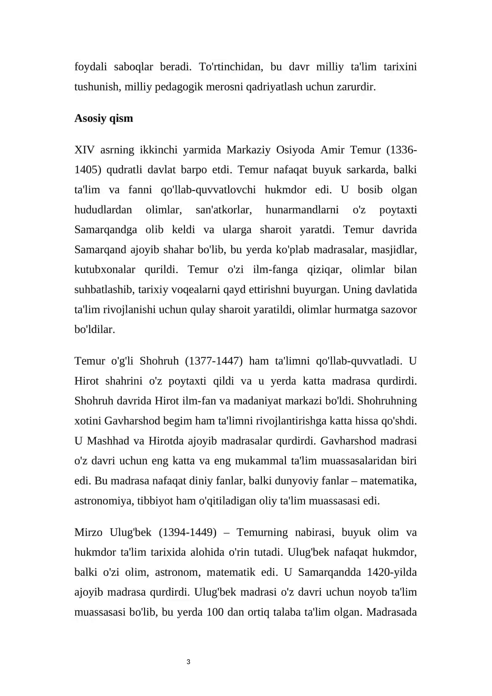 XIV asrning ikkinchi yarmida XVI asrgacha ta'lim va maktab 3