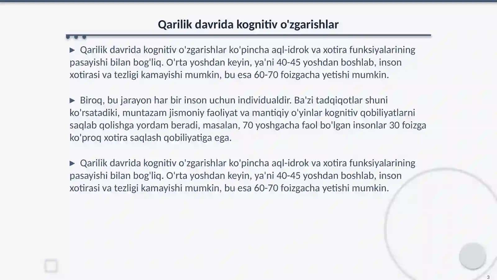 Qarilik davrida bilish jarayonidagi ôzgarishlar 3
