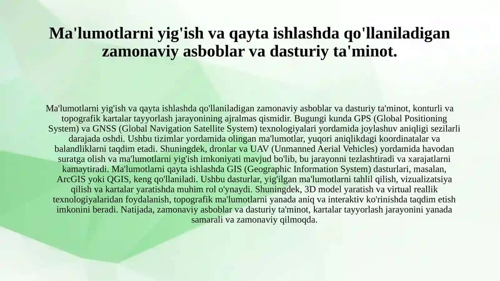 Konturli va topografik kartalar tayyorlash jarayonida foydalaniladigan texnologik sxema 3