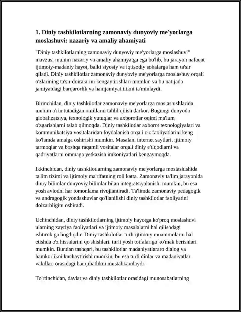 Diniy tashkilotlarning zamonaviy dunyoviy me'yorlarga moslashuvi: nazariy va amaliy ahamiyati 3