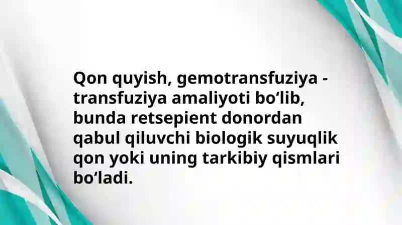 Qon quyish turlari va usullari. Sitratli zaharlanish, sabablari, klinikasi va tashxisi, birinchi yordam 3
