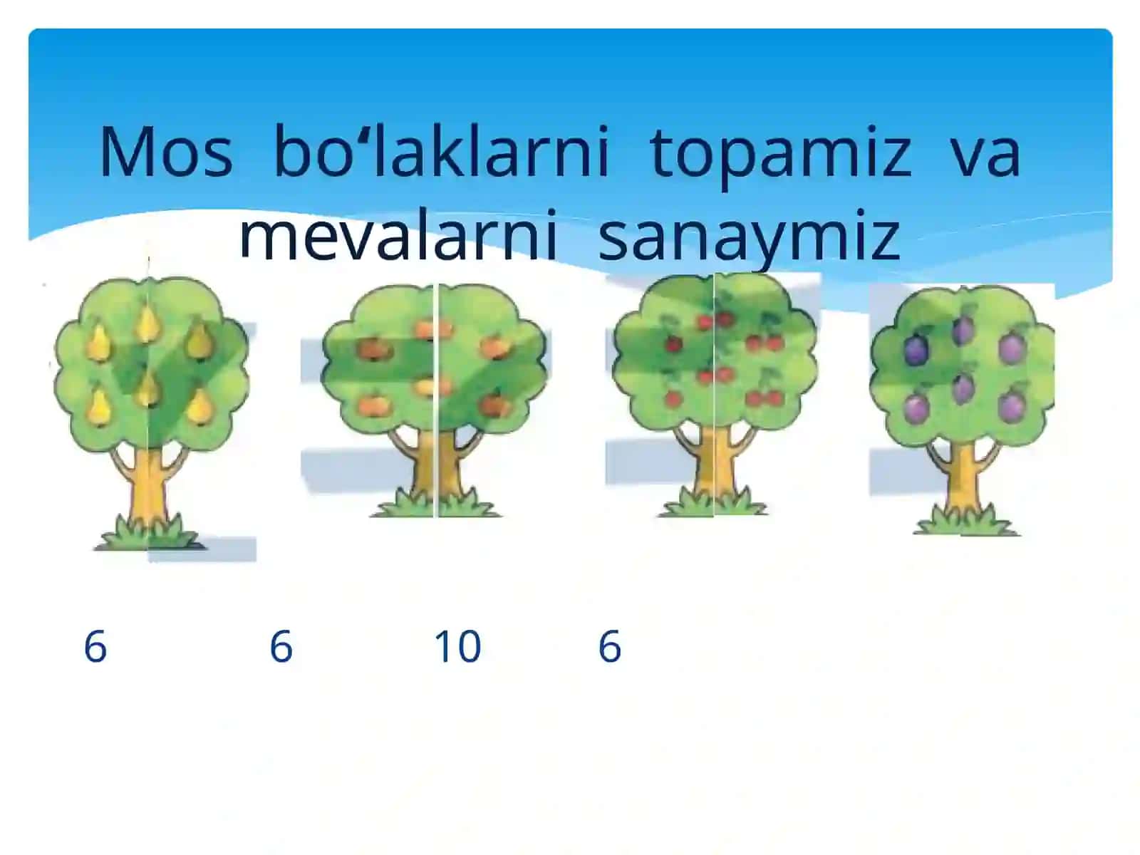 1-sinf matematika.“Bo‘laklardan butunni, butundan bo‘laklarni hosil qilish” 3