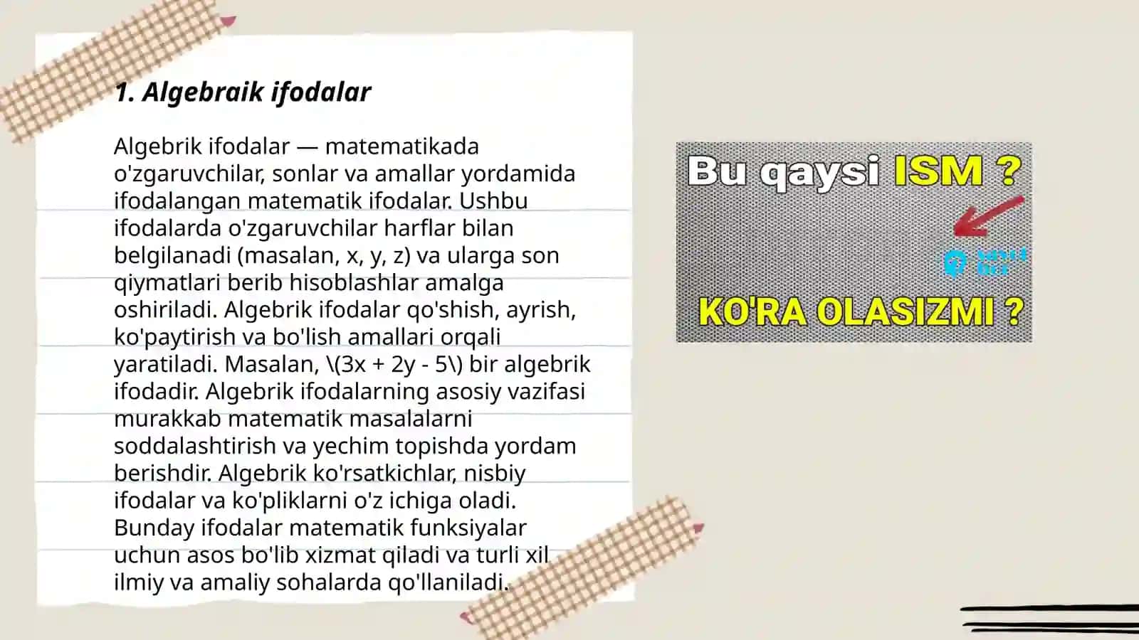 Algebraik ifodalar 3