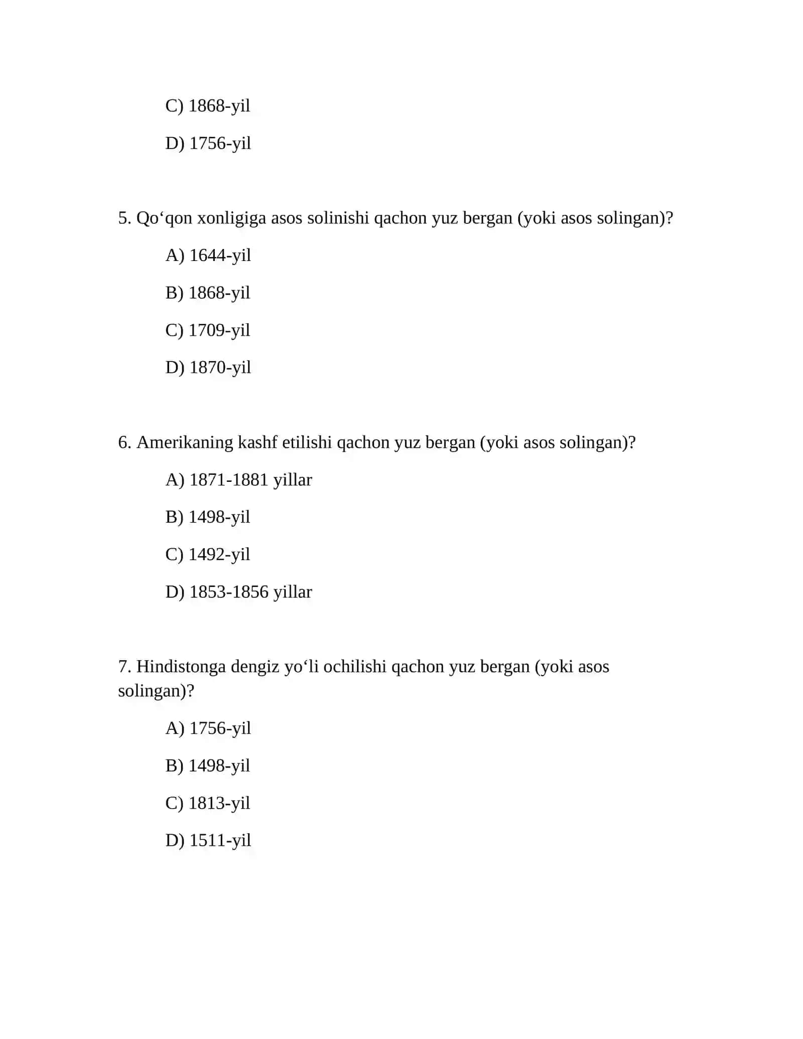 8-sinf Tarix fanidan 300 ta test savollari 3