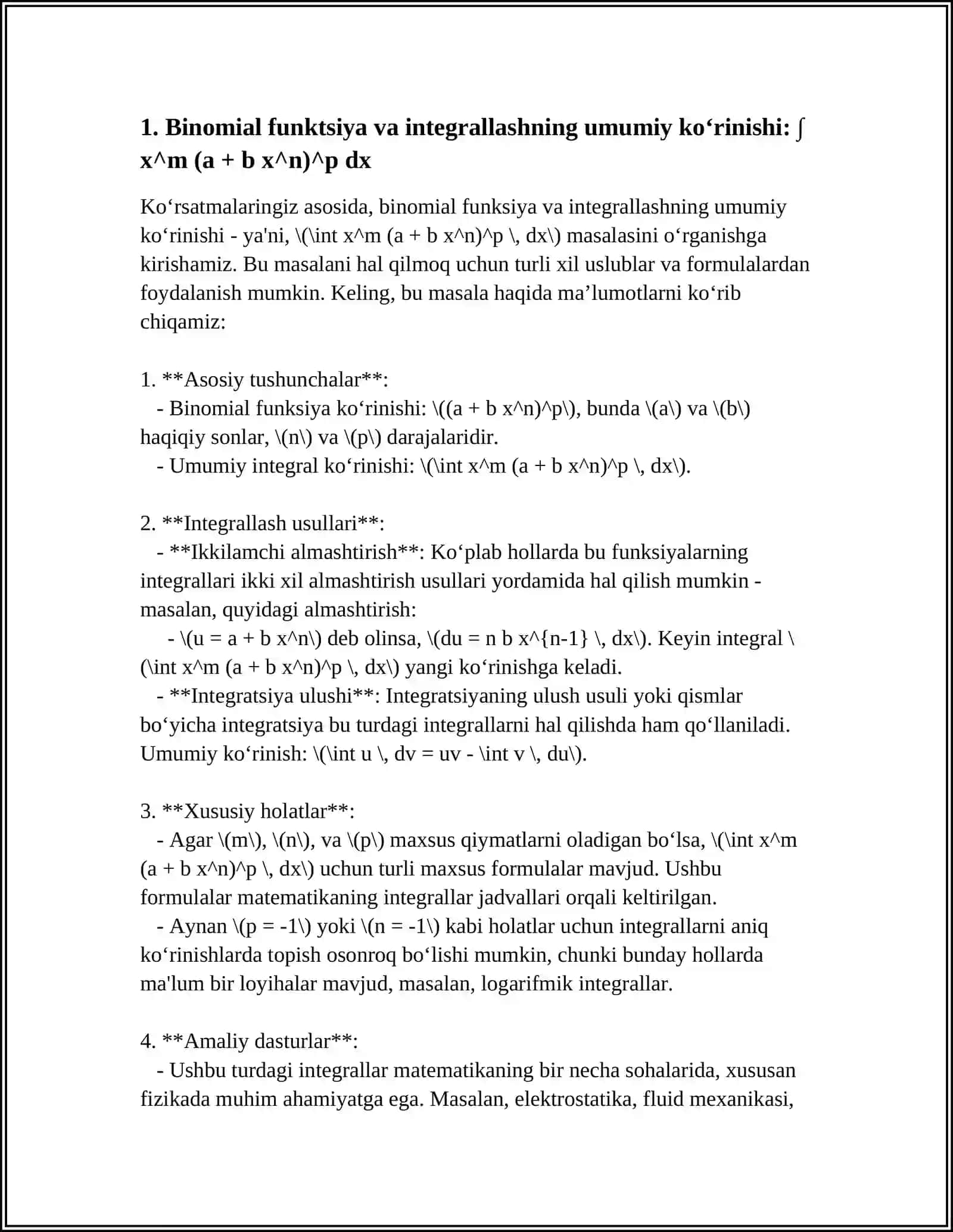BINOMIAL FUNKSIYANI INTEGRALLASH 3