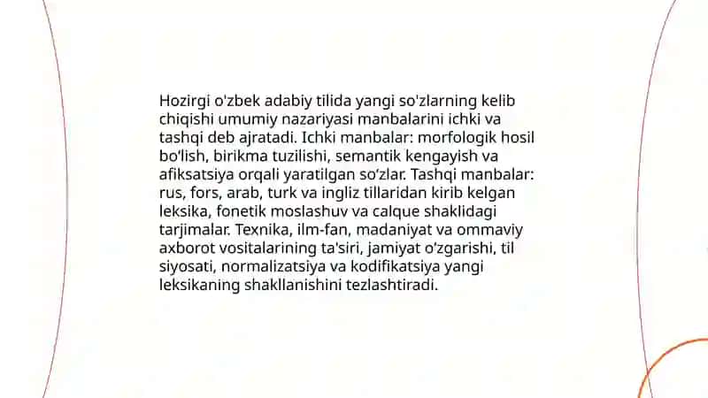 Hozirgi o'zbek adabiy tilida yangi so'zlarning kelib chiqishi va shakllanishi 3