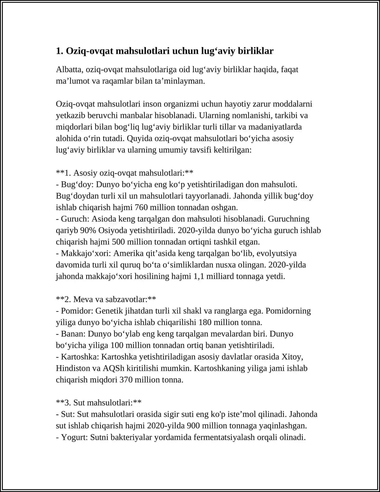 Oziq-ovqat mahsulotlari uchun lugʻaviy birliklar 3