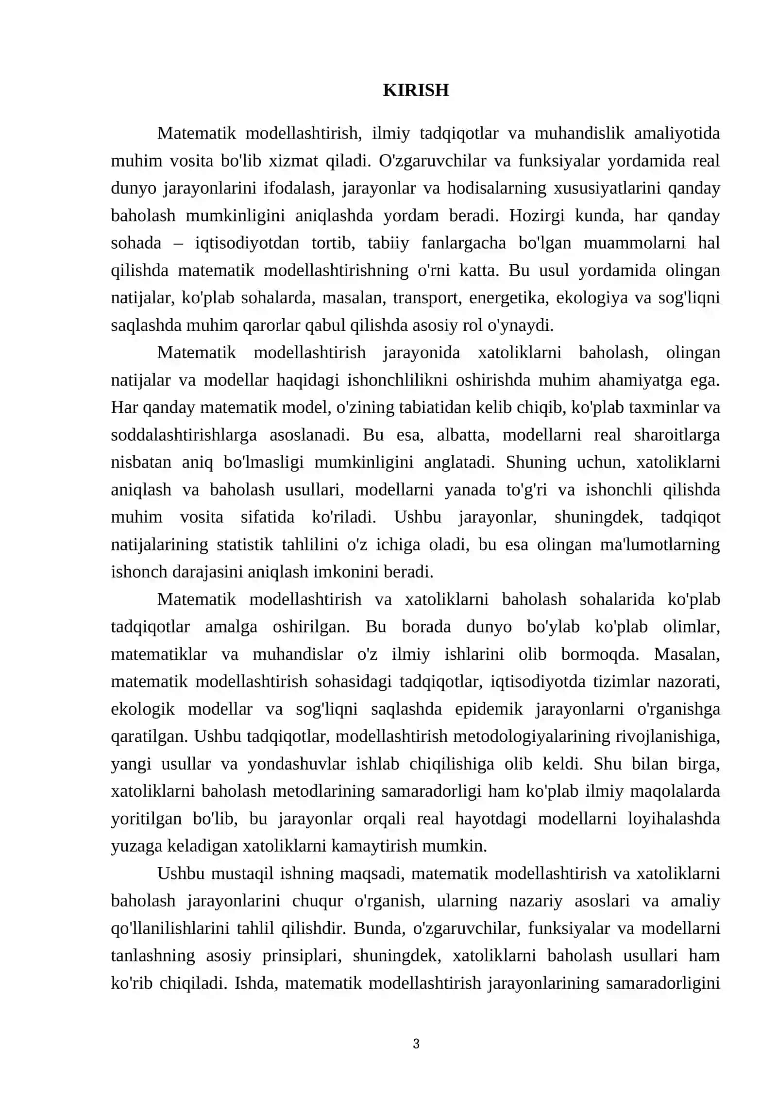 Matematik modellashtirish va xatoliklarni baholash 3