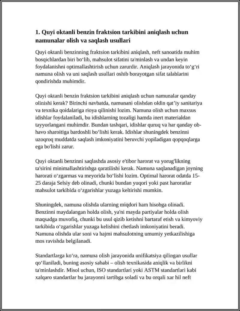 NEFTNI QAYTA ISHLASH SANOATI QUYI OKTANLI BENZININING FRAKTSION TARKIBINI ANIQLASH 3