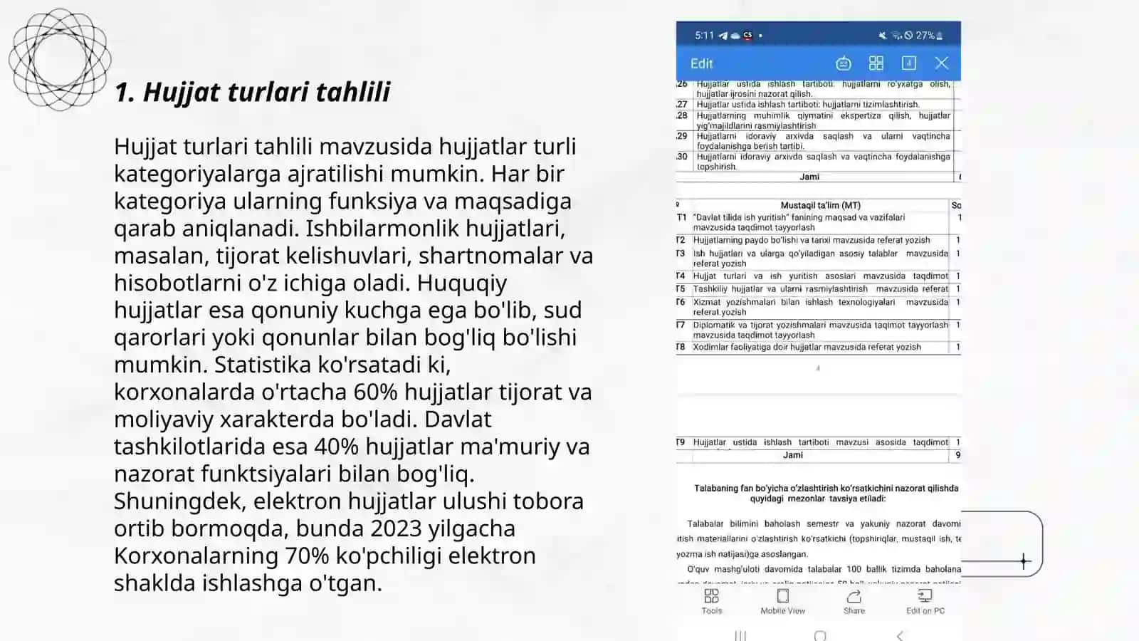 Hujjat turlari va ish yuritish asoslar 3