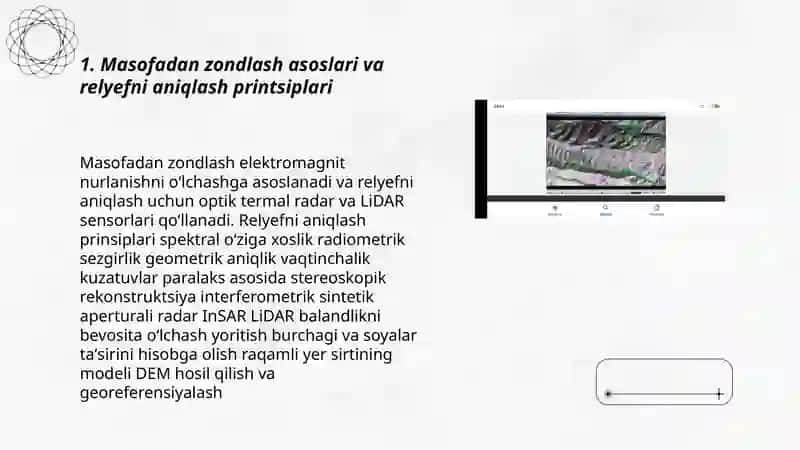 Masofadan zondlash yordamida Yer yuzasi relyefini, ularning o’lchamlarini va tiplarini aniqlash 3
