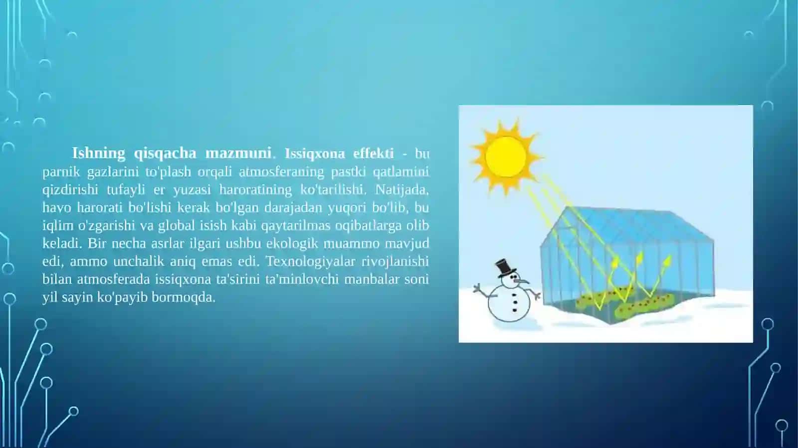 Atmosferadagi issiqlik muvozanati o’zgarishining sayyora iqlimiga ta’siri, parnik effekti 3