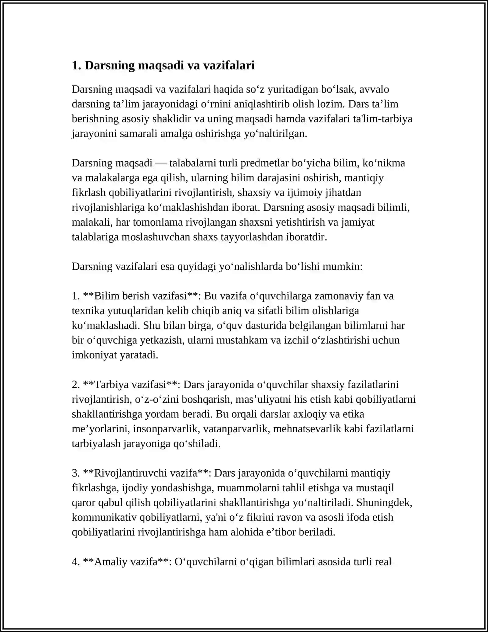 DARSNI TASHKIL QILISHGA TAYYORGARLIK, BIR SOATLIK DARS REJA KONSPEKTINI TAYYORLASH 3