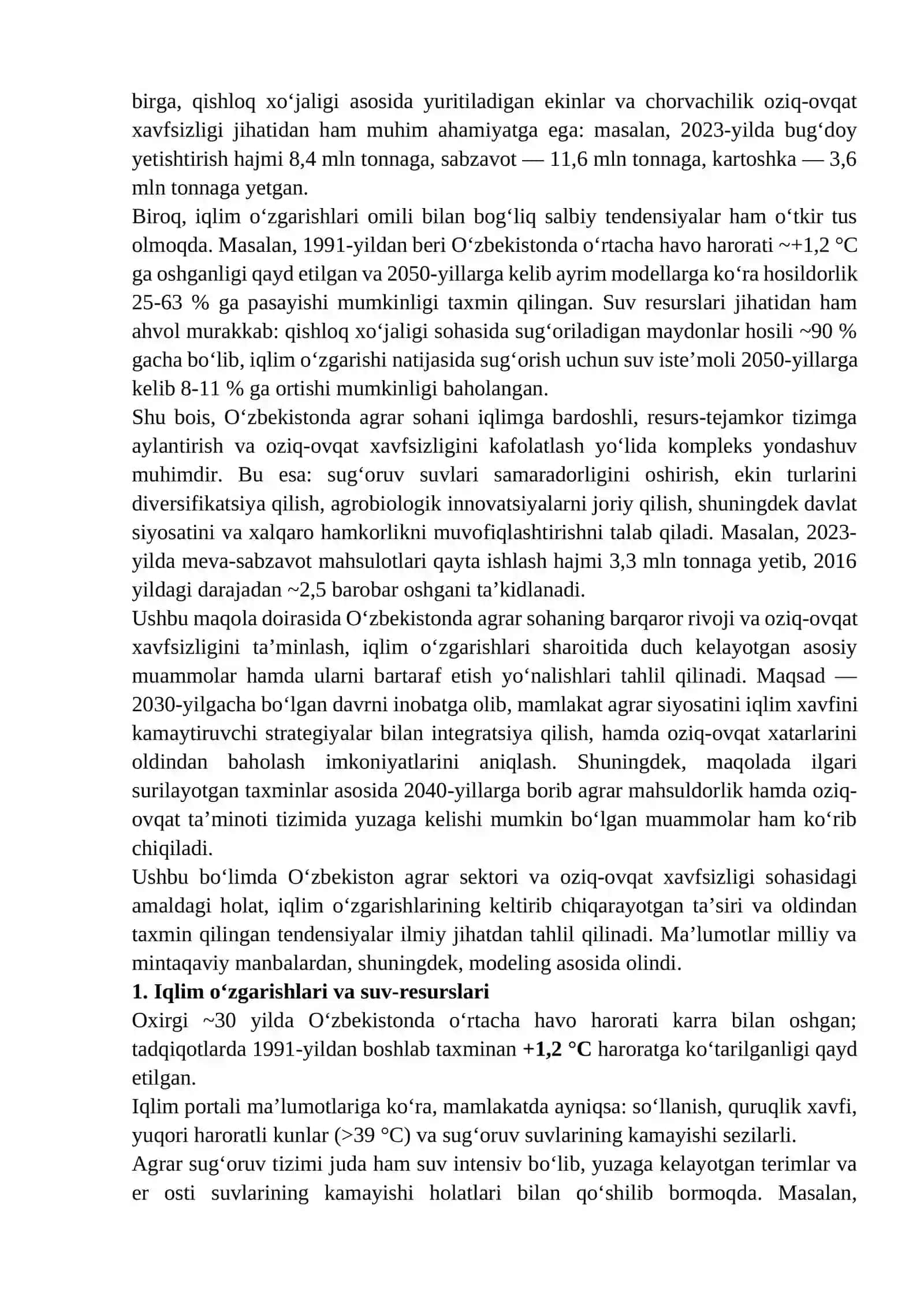Global iqlim o‘zgarishi sharoitida qishloq xo‘jaligini barqaror rivojlantirish va oziq-ovqat xavfsizligini ta’minlash 3