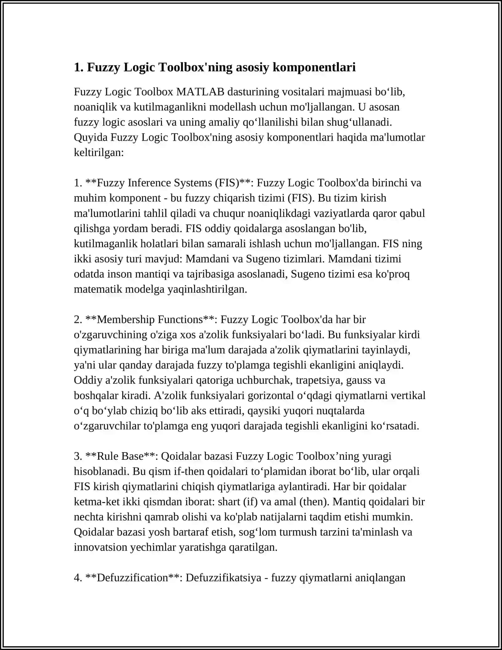 FUZZY LOGIC TOOLBOX BLOKI BILAN ISHLASH ASOSLARI 3
