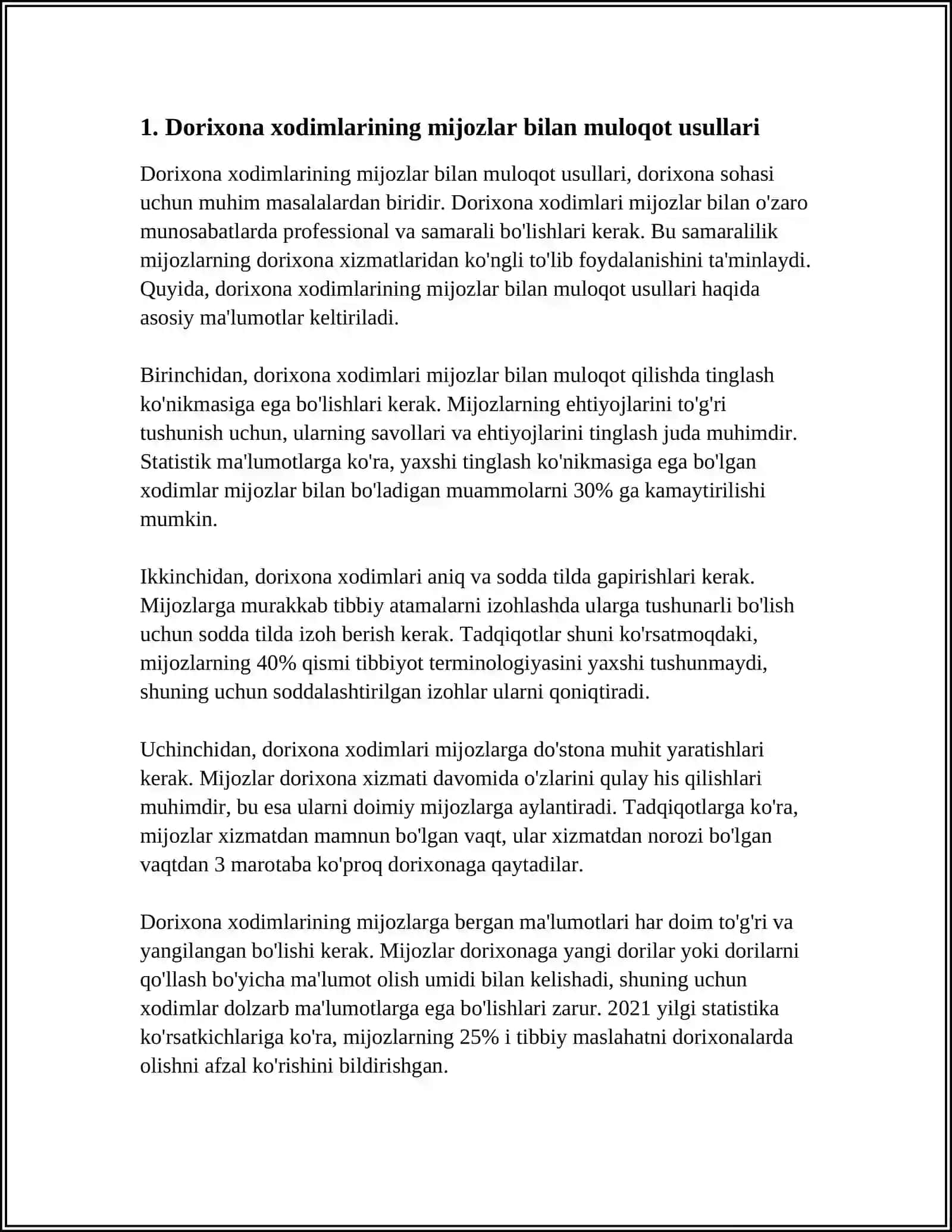 FARMATSEVTIK XODIMLARNI DORIXONA XARIDORLARI BILAN MUNOSABATLARI 3