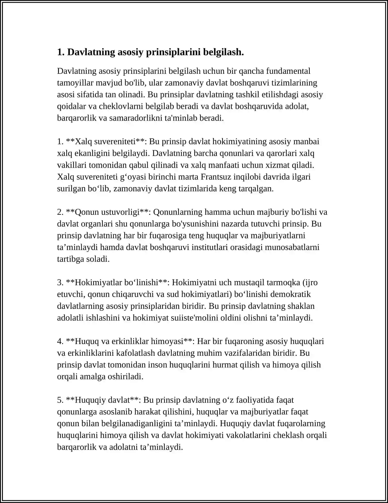 O‘ZBEKISTON RESPUBLIKASI KONSTITUTSIYASI 3 BO‘LIMINING MAZMUNINI YORITING 3