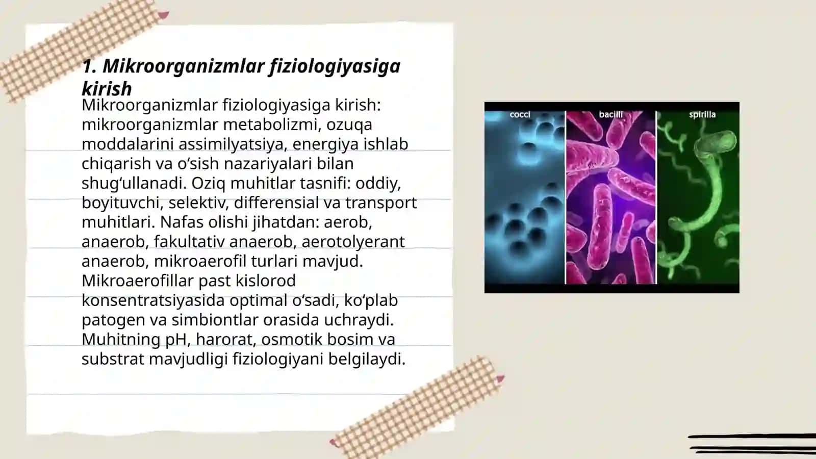 Mikroorganizmlar fiziologiyasi.Oziq muhitlar tasnifi,nafas olishi,mikroaerofillar 3