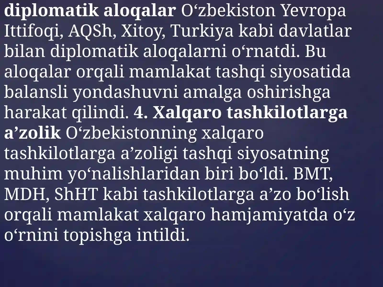 Mustaqillikning dastlabki yillari davrasida shu yolg'a qo'yilishi 3