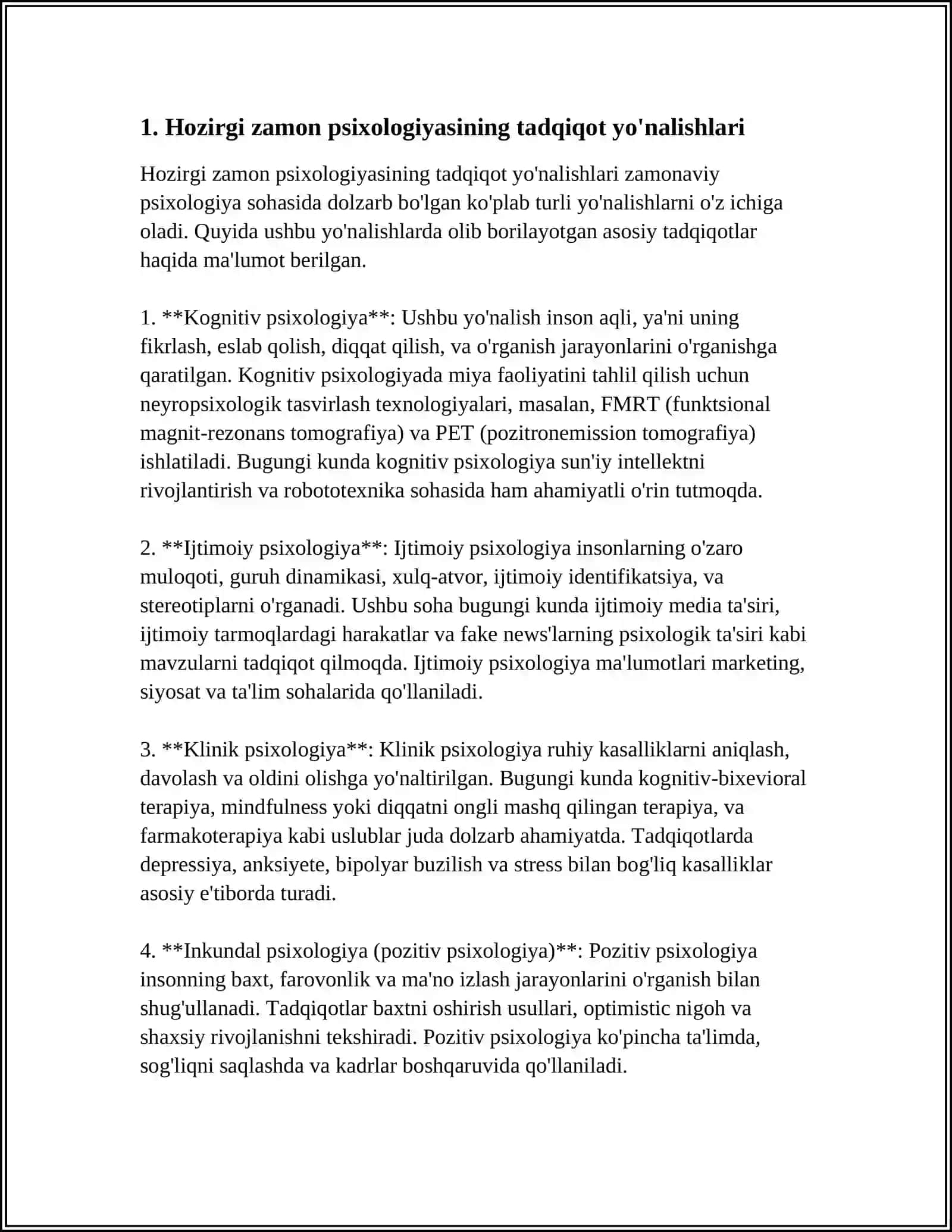 MUSTAQIL ISH Mavzu: HOZIRGI ZAMON PISIXALOGIYASINING TADQIQOT MODELLARI.PISIXIKANING FLOGENETIK TARAQQIYOTI 3