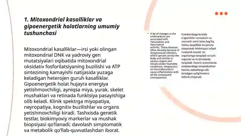Mitoxondrial kasalliklar Gipoenergetik holatlar 3