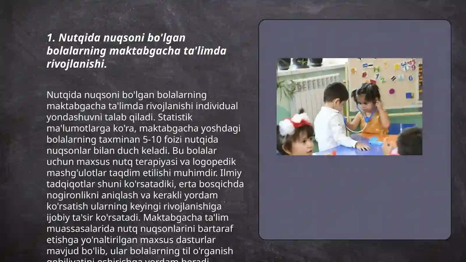 Nutqida nuqsoni bo'lgan bolalarning maktab ta'limiga tayyorligini eksperimental tekshirish va tahlil etish 3