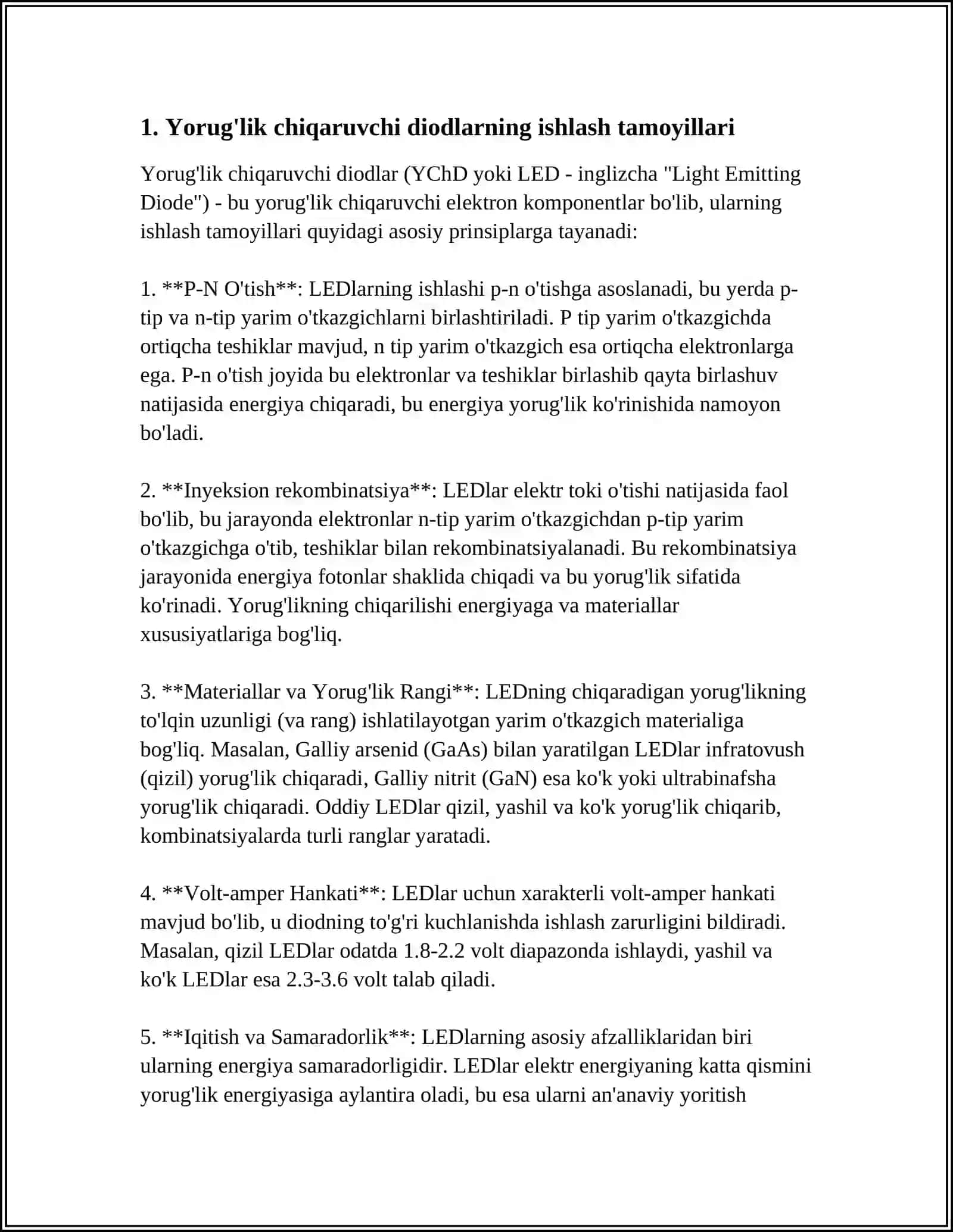 YORUG'LIK CHIQARUVCHI DIODLAR VA YARIMO'TKAZGICHLI LAZERLA 3