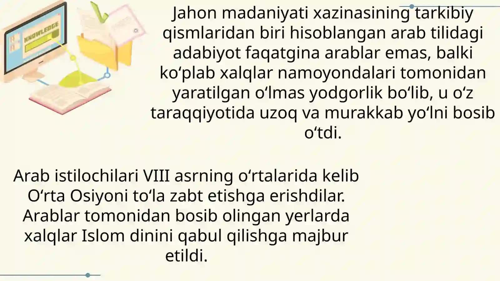 VII asrdan IX asrning birinchi yarmigacha oʻrta osiyoda tarbiya, maktab va pedagogik fikrlar 3