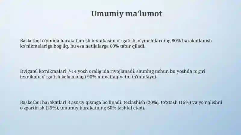 Basketbol o'yinida harakatlanish texnikasini o'rgatish (yugurish) 3