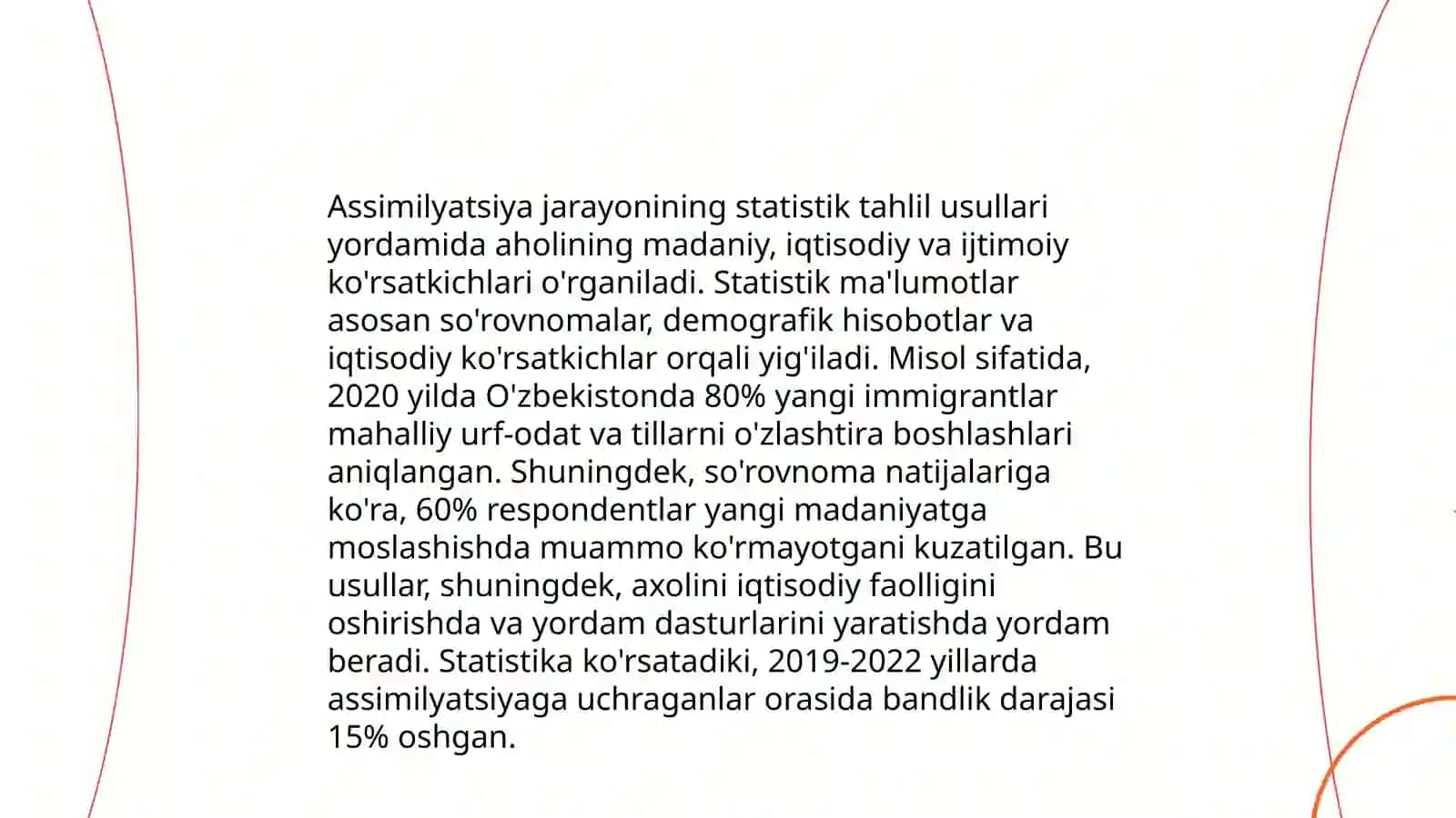 Jamiyatning madaniyatlilik darajasi assimilliyatsiya, dissimiliyatsiya va femenestik holatlardagi dinamika va statikalarning statistik tahlil qilish usullari 3