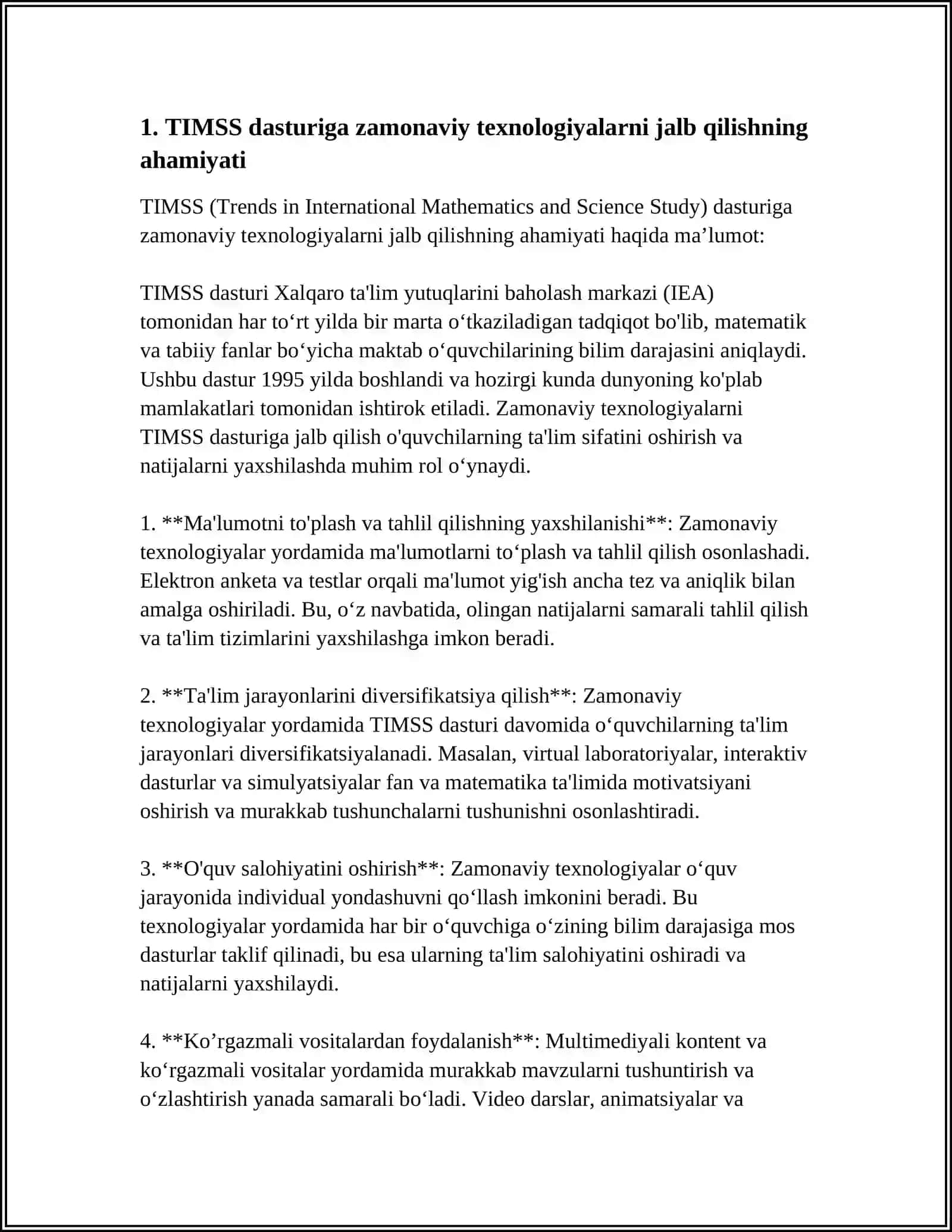 TIMSS XALQARO BAHOLASH DASTURIGA TAYYORGARLIK JARAYONIDA ZAMONAVIY AXBOROT KOMMUNIKATSIYA TEXNOLOGIYALARNI QO‘LLASH 3