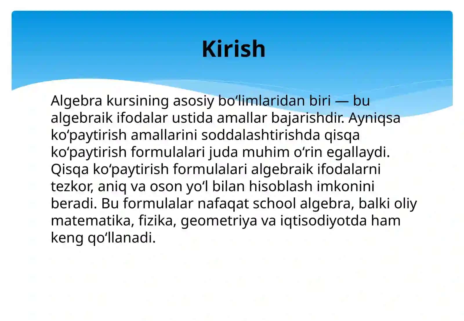 Qisqa ko'paytirish formulalari 3