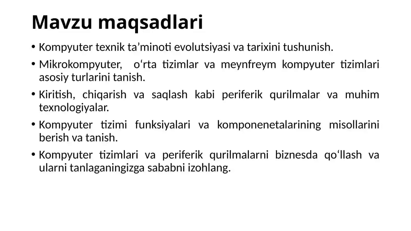 Kompyuterlarning texnik ta’minoti. Kompyuter tizimlari 3