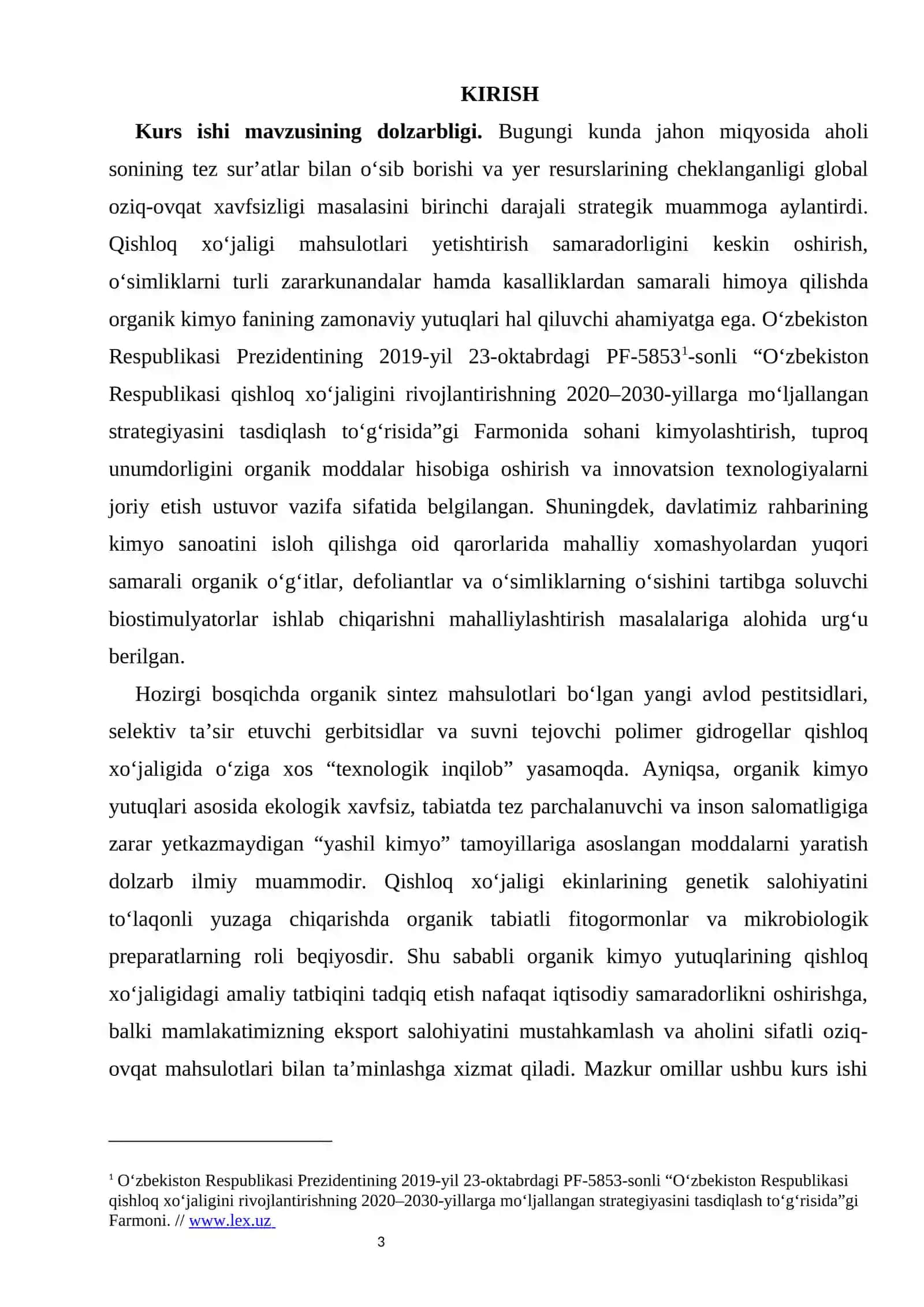 Qishloq xo‘jaligida organik kimyoning yutuqlari kurs ishi 3