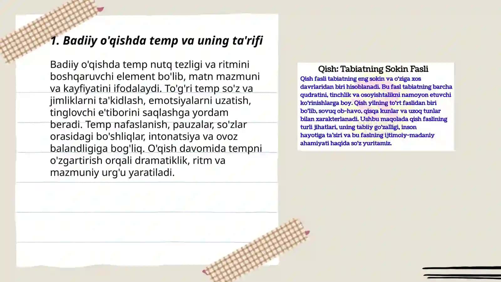 Badiiy o'qishda temp va diksiya 3