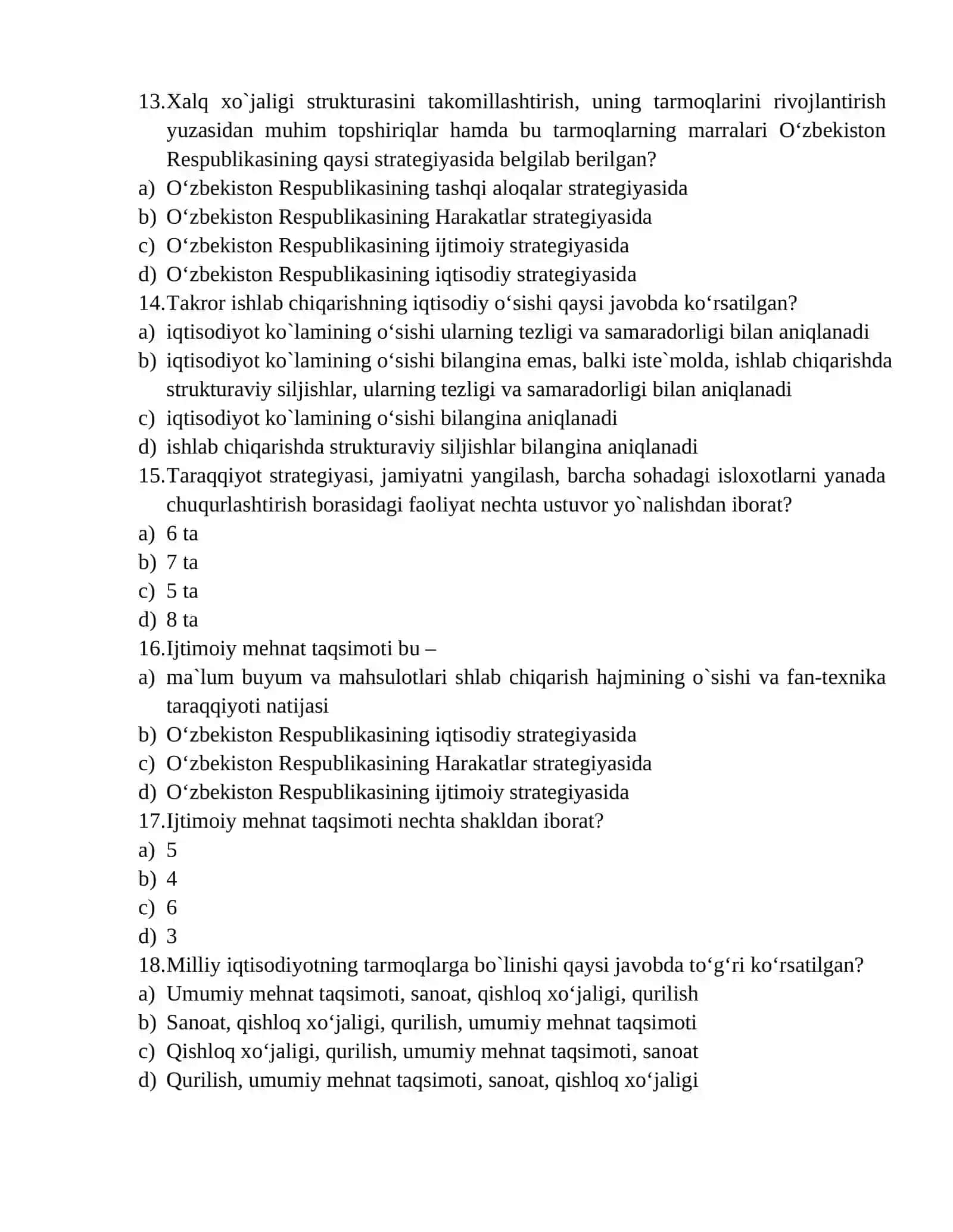 Tarmoq iqtisodiyoti fanidan test savollari 3
