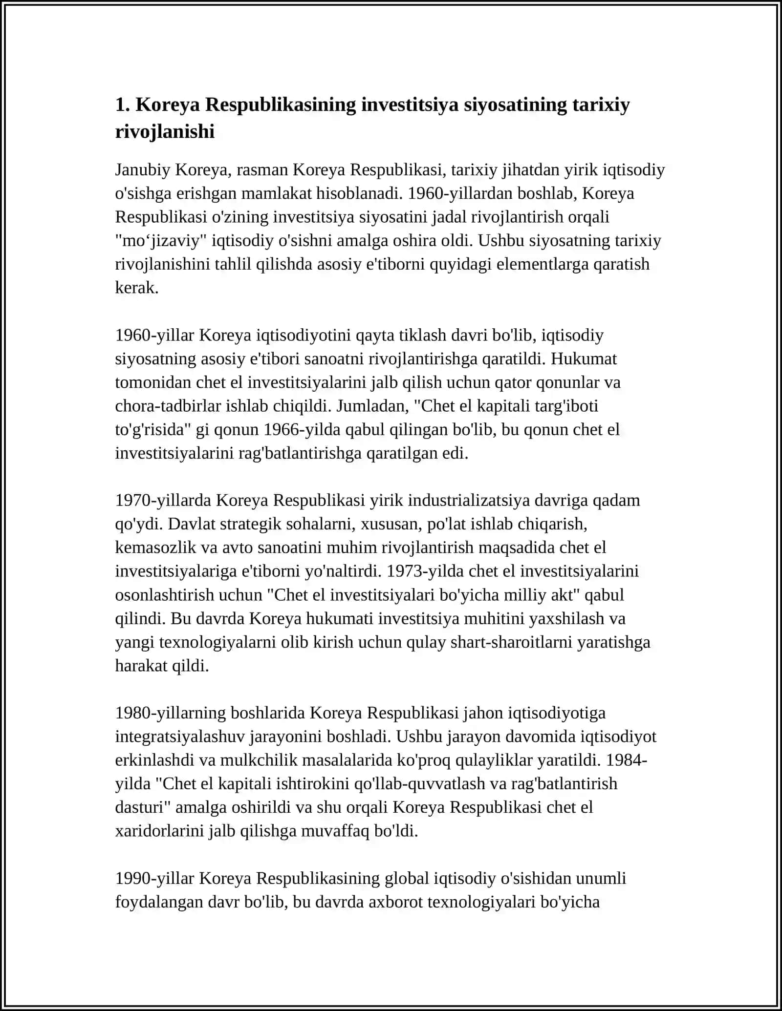 KOREYA RESPUBLIKASIDA INVESTITSIYA SIYOSATI VA UNING KAMCHILIKLARI 3
