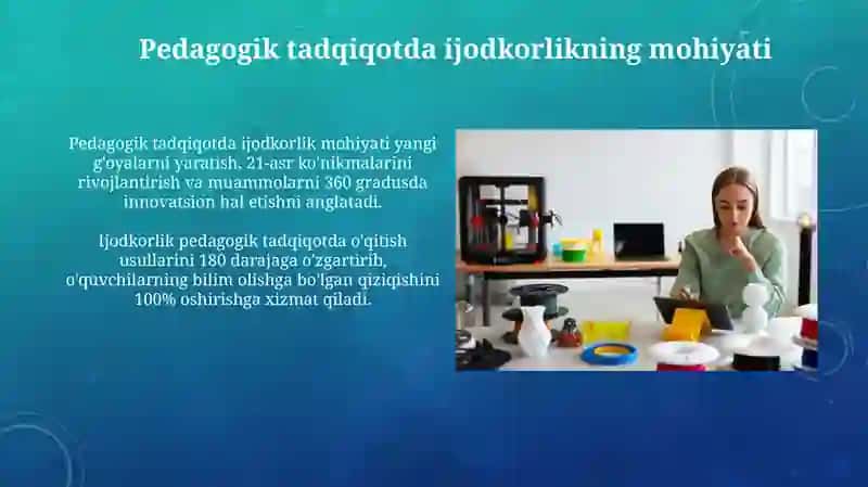 Pedagogik tadqiqotlarda ijodning namoyon bo'lishi 3