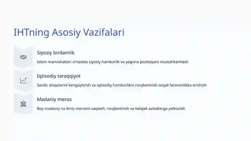 Islom Hamkorlik Tashkiloti: Umumiy Hamkorlik va Taraqqiyot Yoʻli 3