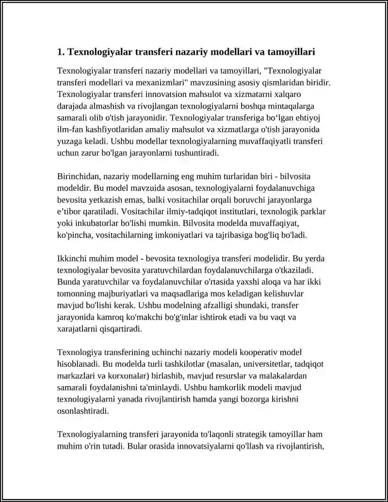 Texnologiyalar transferi modellari va mexanizmlari 3