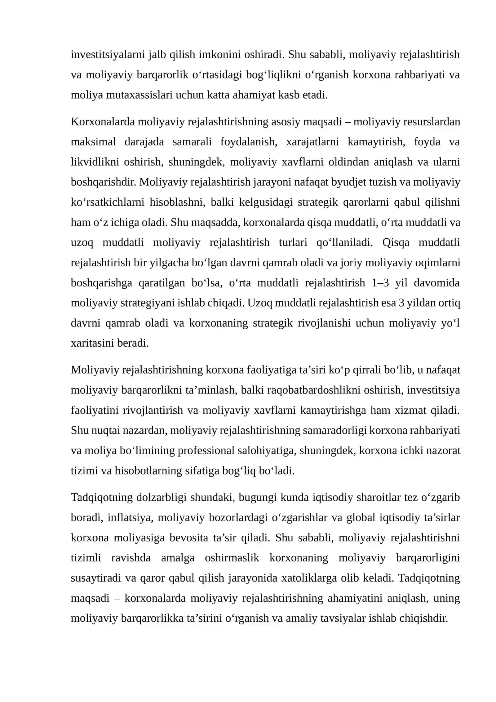 KORXONALARDA MOLIYAVIY REJALASHTIRISHNING AHAMIYATI VA UNING MOLIYAVIY BARQARORLIKKA TA’SIRINI TAHLIL QILISH 3