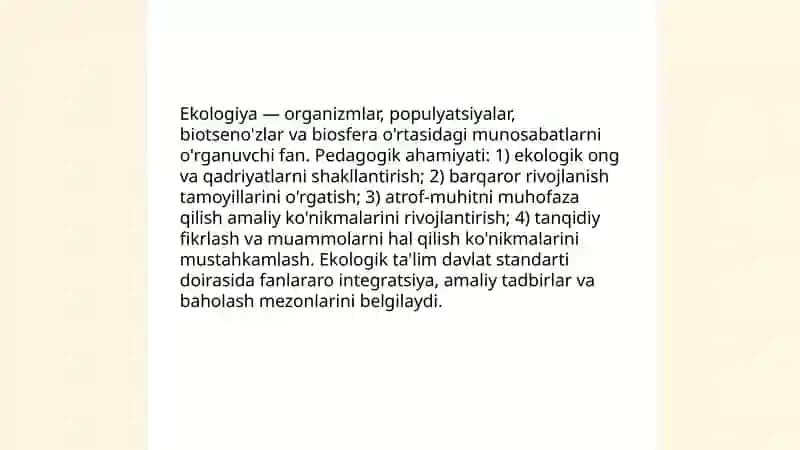 Ekologiya tushunchasi.Ekologik ta'lim berish Davlat standartları 3