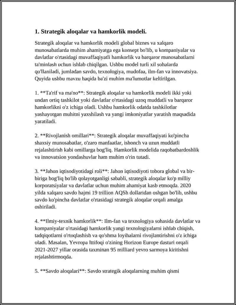Strategik aloqalar va hamkorlik modeli 3